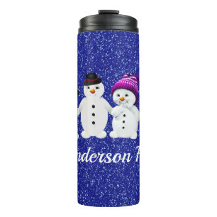 Termo Family of Four Snowmen Blue Sparkle Winter   Table