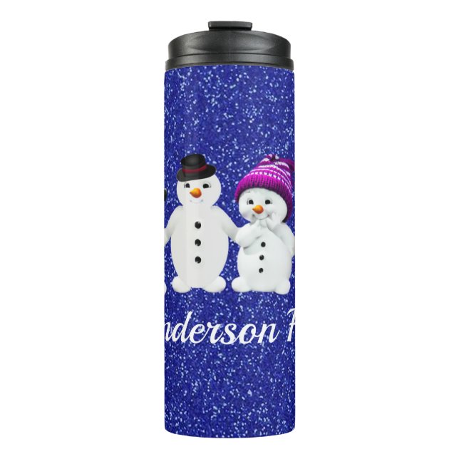 Termo Family of Four Snowmen Blue Sparkle Winter   Table (Anverso)