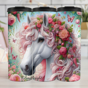 Termo Fantasía floral rosa blanca de caballo