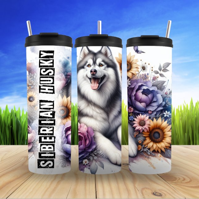 Termo Fantasía floral siberiana Husky (Subido por el creador)