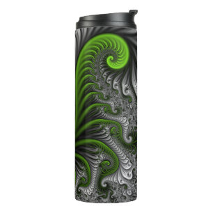 Termo Fantasía Mundo Arte Fractal Verde Y Gris Resumen