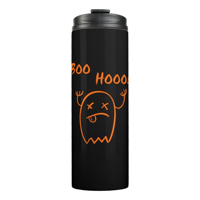 Termo Fantasma de Halloween Boo Hooo Oscuro Monocromo (Anverso)