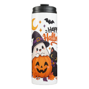 Termo Fantasma de Halloween Feliz Lindo Calabaza Gato Ne
