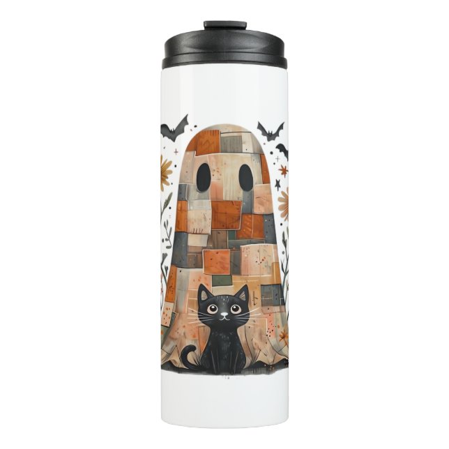 Termo Fantasma y gato de Halloween de imitación, F de fa (Anverso)