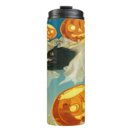 Termo Fantasmas de calabaza de Halloween y gatos negros