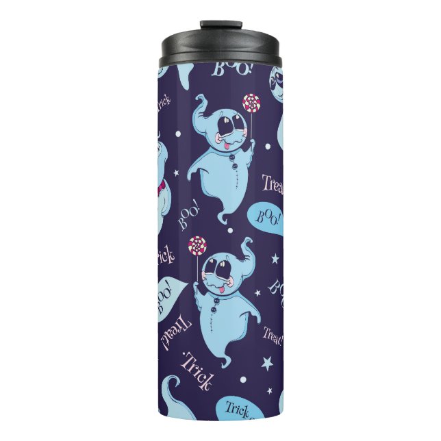 Termo Fantasmas de Halloween vintage, patrón sin fisuras (Anverso)