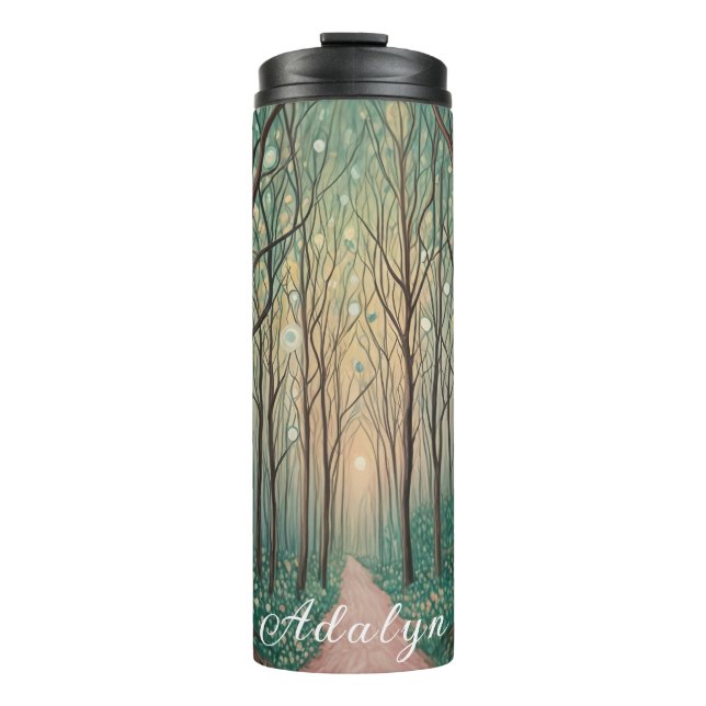 Termo Fantasmas forestales: Luces flotantes en la madera (Anverso)