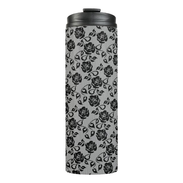 Termo Faux Black Lace Rosa Fishnet Thermal Tumbler (Anverso)