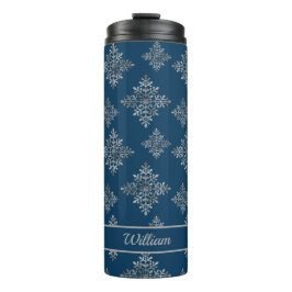 Termo Faux Gray Relieve metalizado Snowflakes On Blue (R