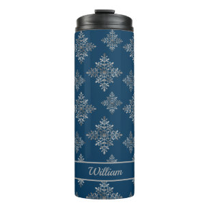 Termo Faux Gray Relieve metalizado Snowflakes On Blue (R