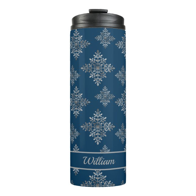 Termo Faux Gray Relieve metalizado Snowflakes On Blue (R (Anverso)
