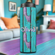 Faux Wood Purple and Turquoise Blue