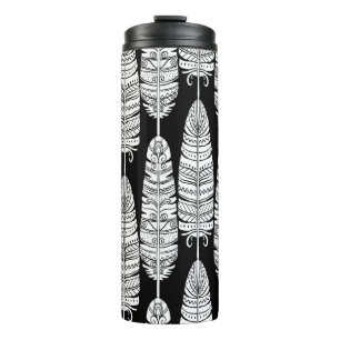 Termo Feathers boho: patrón blanco y negro