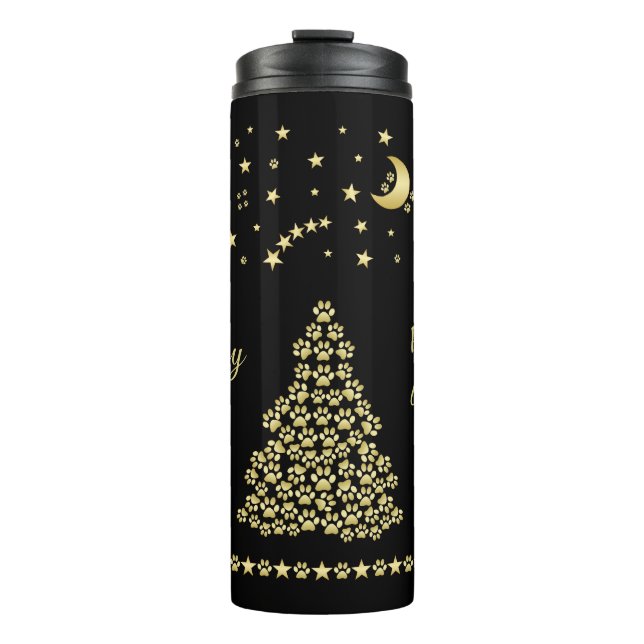 Termo Felices Pawlidays, árbol de navidad Gold brillante (Anverso)