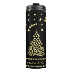 Termo Felices Pawlidays, árbol de navidad Gold brillante
