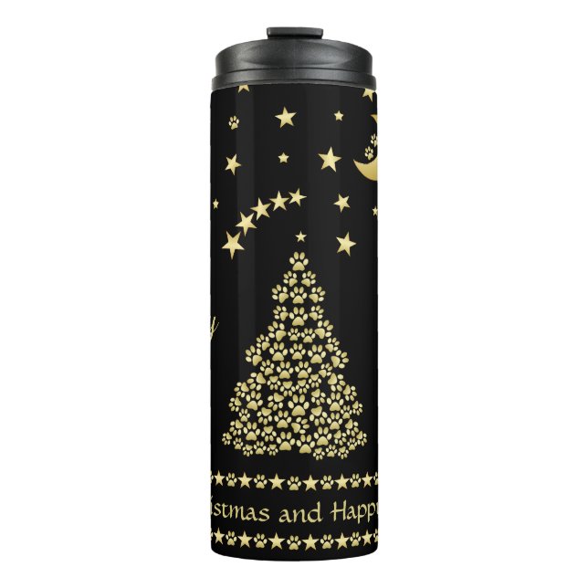 Termo Felices Pawlidays, árbol de navidad Gold brillante (Anverso)