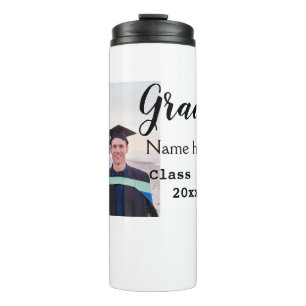 Termo felicitación por foto de graduado añada tu nombre