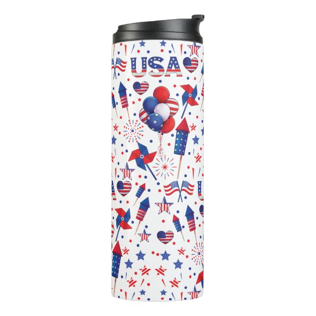 Termo Feliz 4 de julio, Fiesta de la Cuta Azul Rojo (Rotado hacia la izquierda)