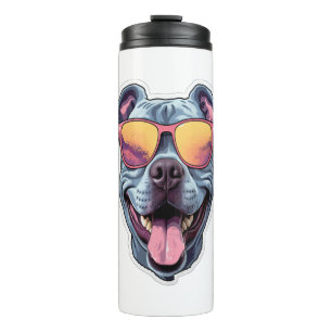 Termo Feliz azul Pitbull con gafas de sol