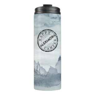 Termo Feliz Camper Gray Watercolor Paisaje Camping