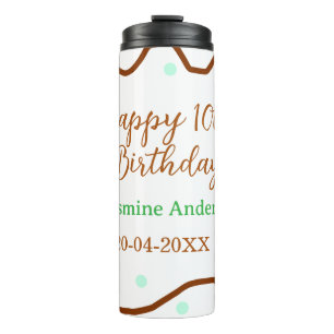 Termo Feliz cumpleaños 10 verde pastel marrón borde span