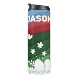 Termo Feliz cumpleaños de Pascua y huevos en la naturale