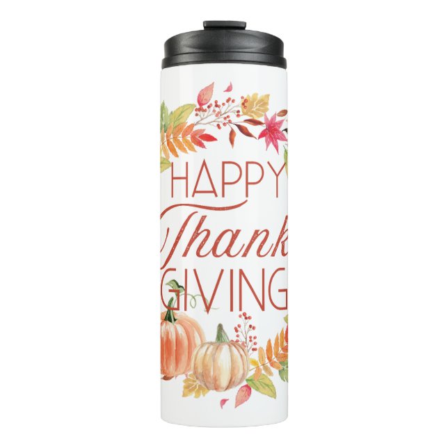 Termo Feliz Día de Acción de Gracias Floral Fall Wreath (Anverso)