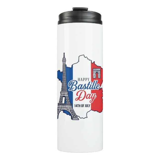 Termo Feliz Día de la Bastilla Francia Mapa Torre Eiffel (Anverso)