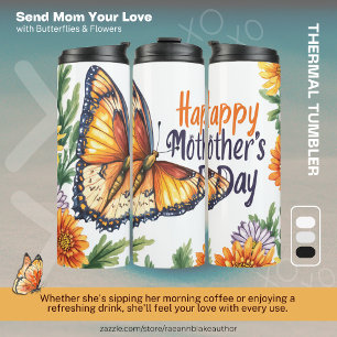 Termo Feliz Día de la Madre Mariposas y Flores