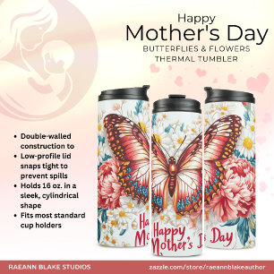 Termo Feliz Día de las Madres Mariposas y Flores