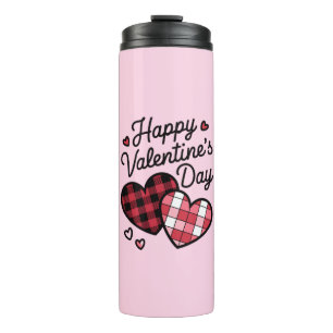 Termo Feliz Día de San Valentín Leopard Plaid Love Heart