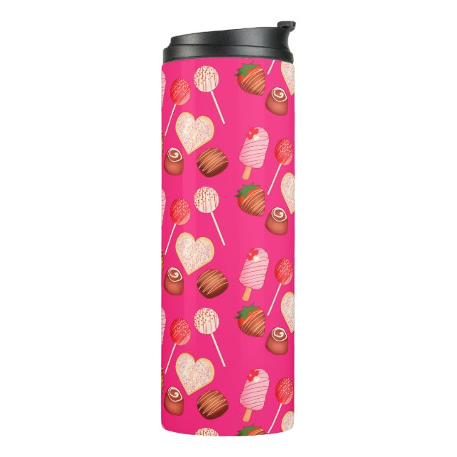 Termo Feliz Día de San Valentín y patrón de dulces (Rotado hacia la izquierda)
