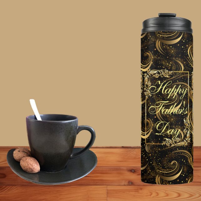Termo Feliz Día del Padres Moderna Caligrafía Leafy Swir (Happy Fathers Day Modern Calligraphy Leafy Swirls Thermal Tumbler)
