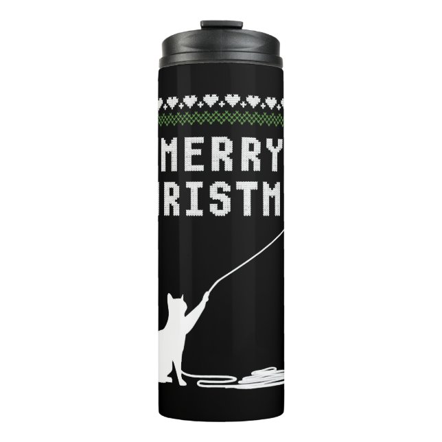 Termo Feliz gato navideño suéter feo (Anverso)