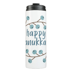 Termo Feliz Hanukkah con las ramas de Berry