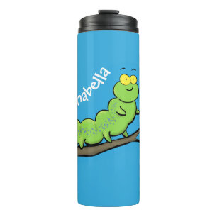 Termo Feliz ilustracion personalizado de oruga verde