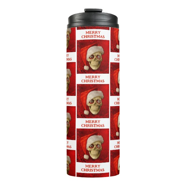 Termo Feliz Navidad. Calavera con sombrero de Santa (Anverso)