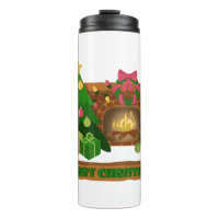 Feliz Navidad cerca de la chimenea de fuego árbol
