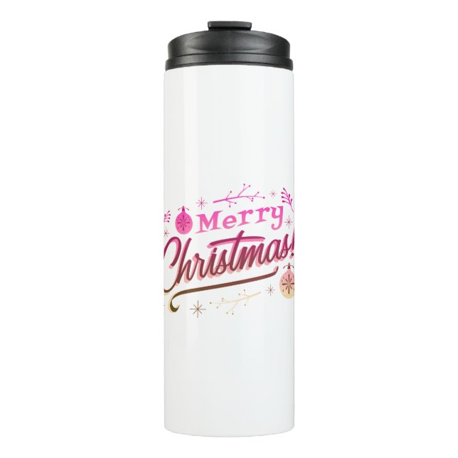 Termo Feliz Navidad Diseño festivo Rosa Rojo (Anverso)