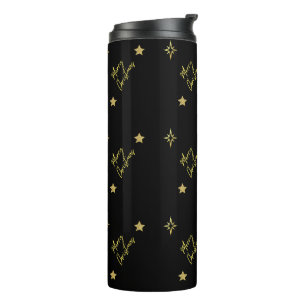 Termo Feliz Navidad Mini Patrones de estrellas de oro en