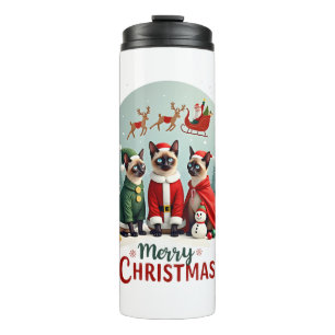 Termo Feliz Navidad Tres Santa Elfo Reno Gatos Siameses 
