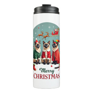 Termo Feliz Navidad Tres Santa Elfo Reno Gatos Siameses