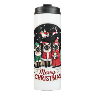 Termo Feliz Navidad Tres Santa Elfo Reno Gatos Siameses