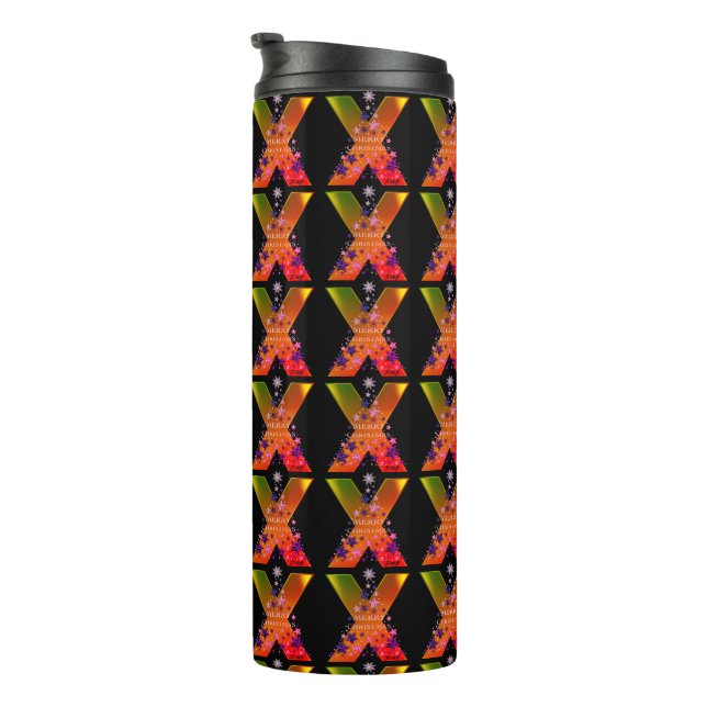 Termo Feliz Navidad "X" Tumbler térmico negro (Rotado hacia la derecha)