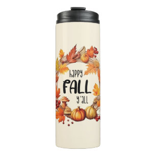 Termo Feliz otoño - Calabaza y corona de hojas otoñales