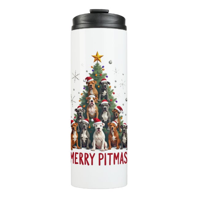 Termo Feliz Pitmas Pitbull Perro Suéter Feo De Navidad T (Anverso)