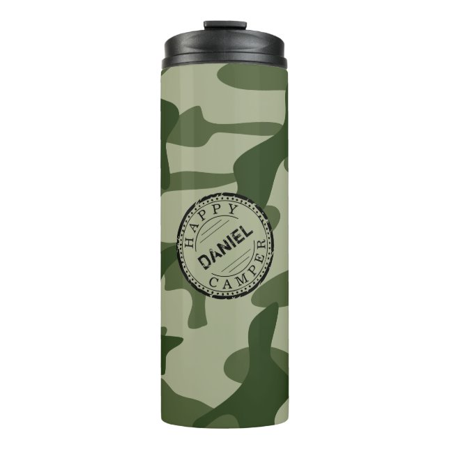 Termo Feliz viaje de Camper Olive Green Camo Name Campin (Anverso)