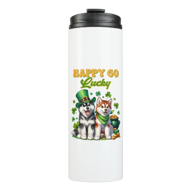 Termo Feliz y Afortunado Husky Lindo Día de San Patricio (Anverso)