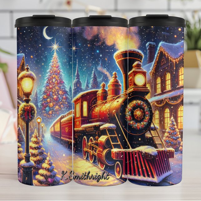 Termo Festive Red Train Snowy Village Night (Subido por el creador)