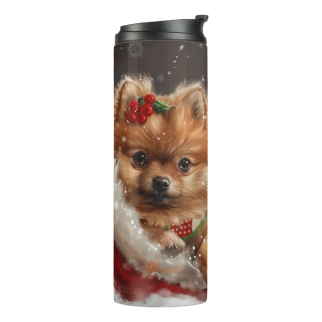 Termo Festividad de los Navidades de perro de Pomerania (Rotado hacia la izquierda)